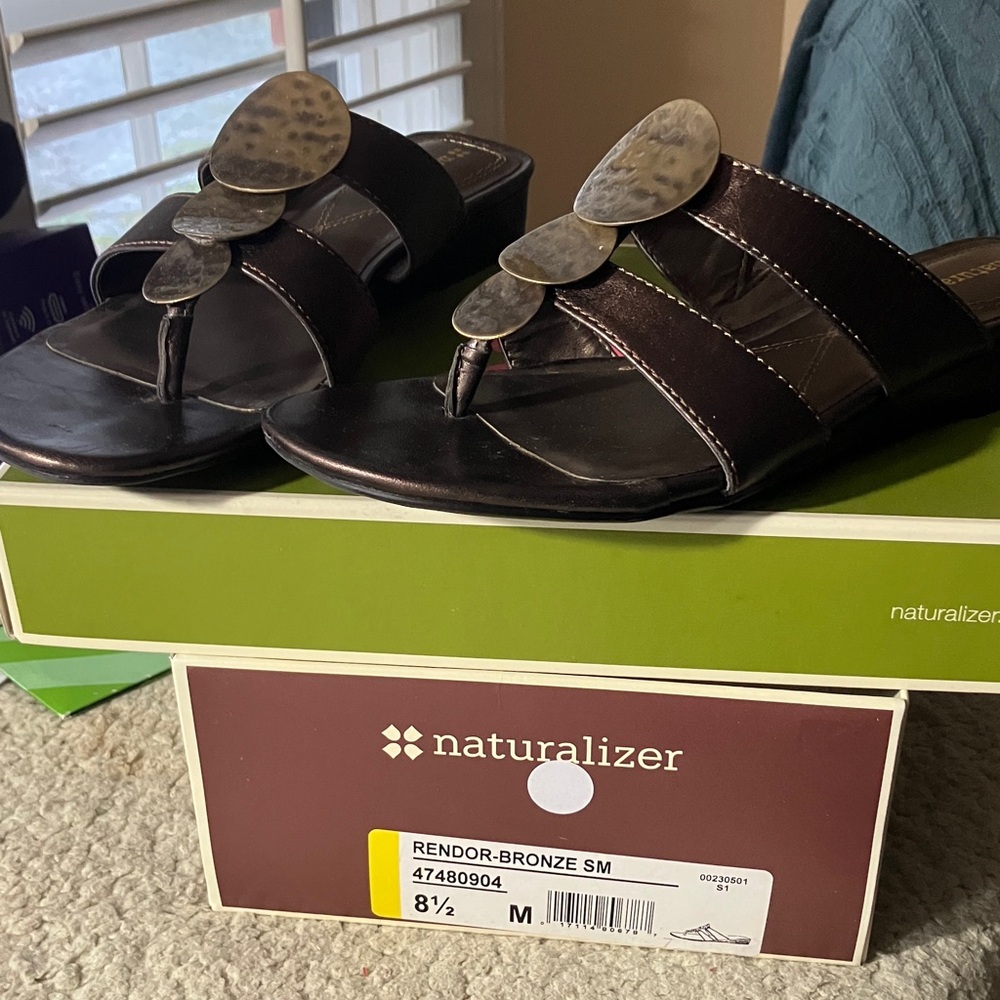 Naturalizer Metallic Bronze Slide Sandals Rendor-Bronze